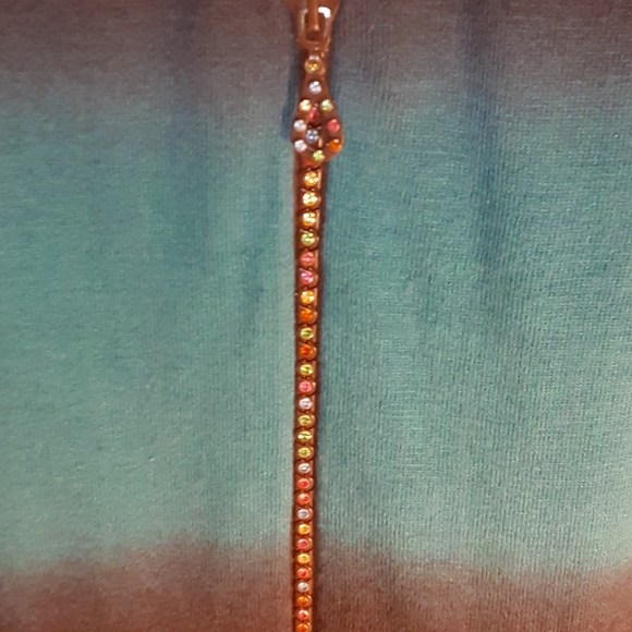 Teal Brown Sweater Top Gradient Rhinestone Zip Regency Core  BELLIDINI Size 1x - Picture 5 of 9